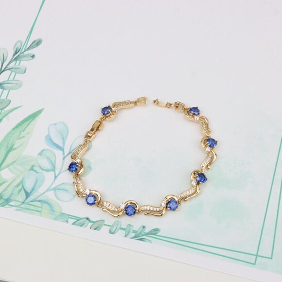 "Elegant Rose Gold Bracelet with Sapphire Blue and Crystal Accents, XPBL0804 - Picture 3 of 12